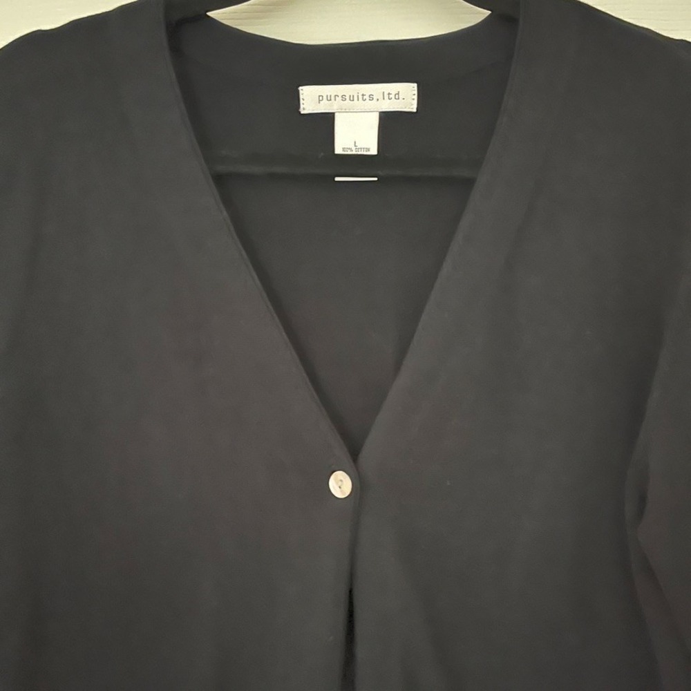 Long Black Cotton Cardigan Minimalist Capsule Wardrobe Open Front L - Picture 2 of 9